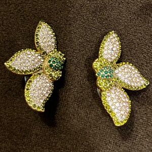 pink and green rhinestone flower earrings